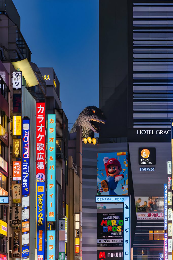 Godzilla-Statue-Shinjuku-Tokyo-Night-Japan